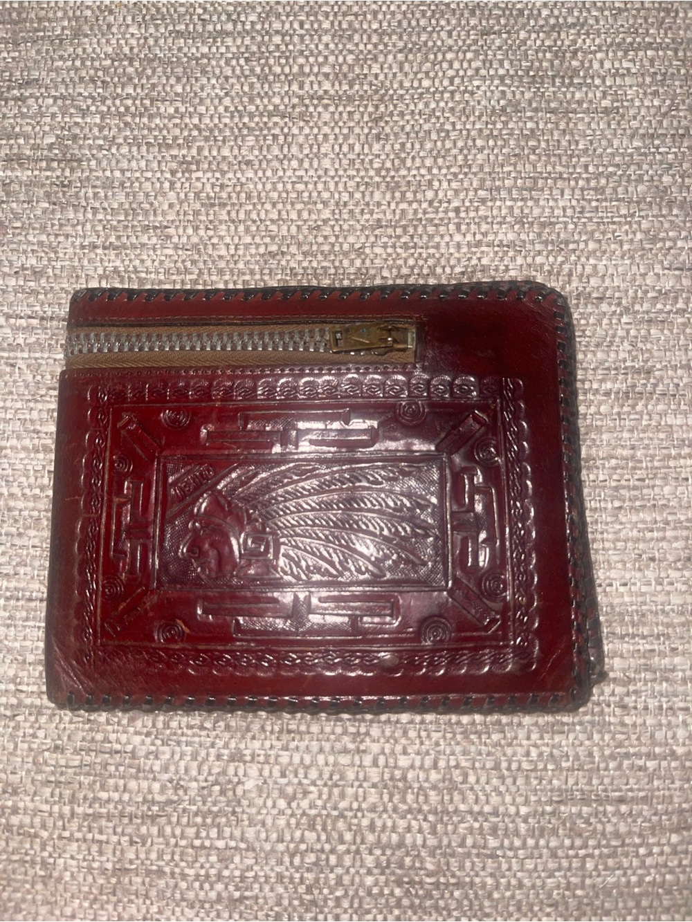 Vintage Tooled Leather Wallet with Native American Design Retro Rustic Farm